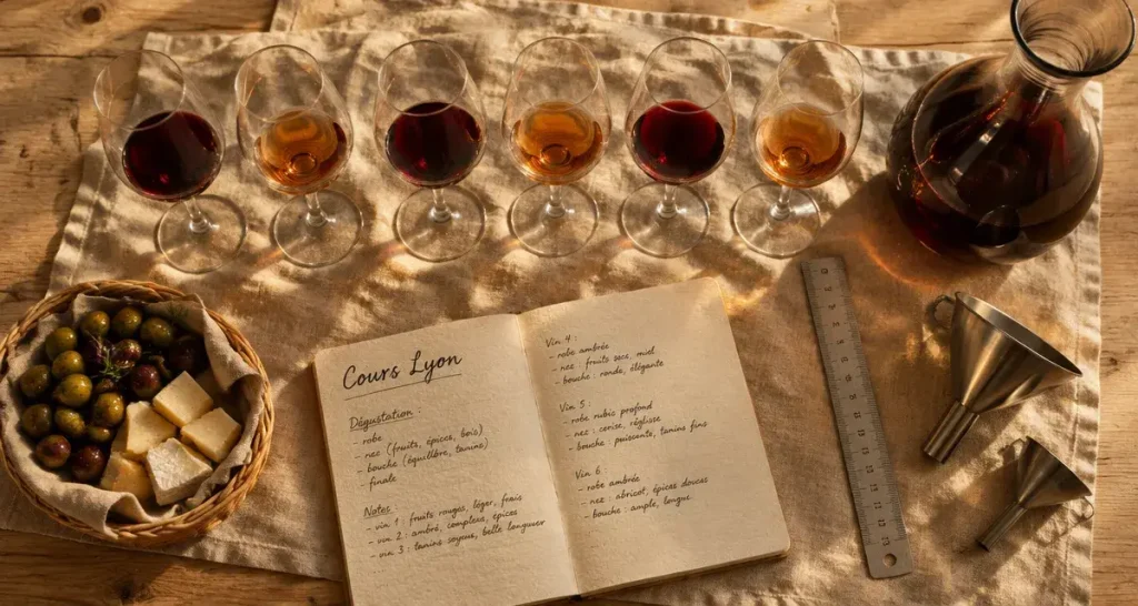Cours oenologie lyon : verres et carnet de dégustation