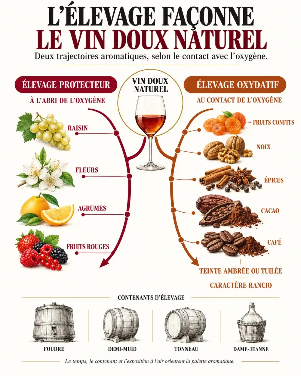 Infographie sur l’élevage et les arômes du vin doux naturel