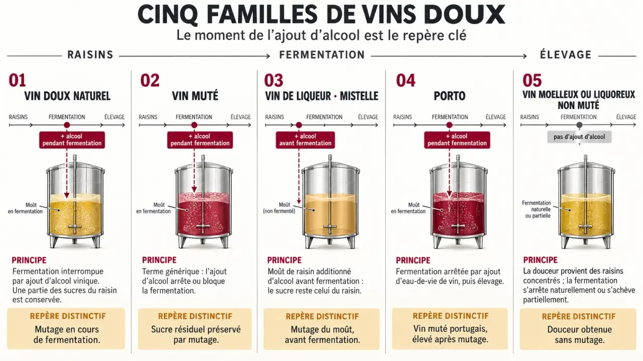 Infographie comparative sur le vin doux naturel et les autres vins doux